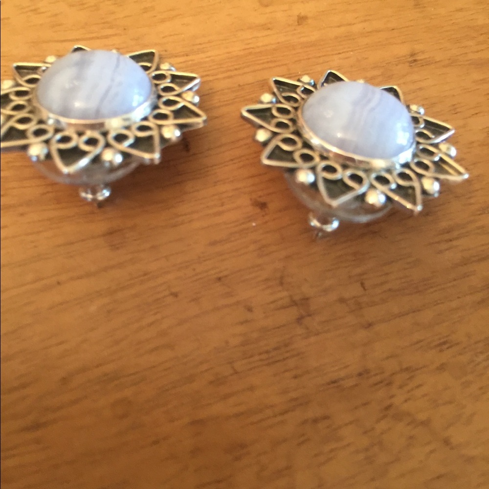 Sterling Post Blue Chalcedony Earrings